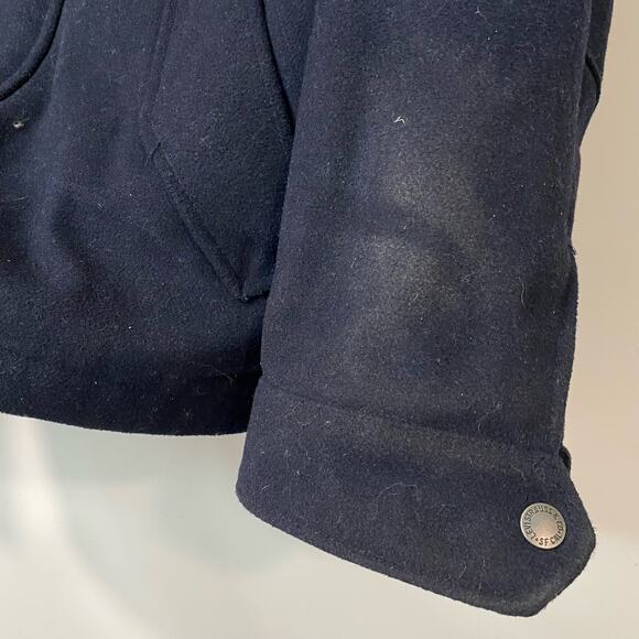 Levi’s Men’s Wool Blend Hooded Military Pea Coat Jacket Full Zip Large Navy - Picture 6 of 10